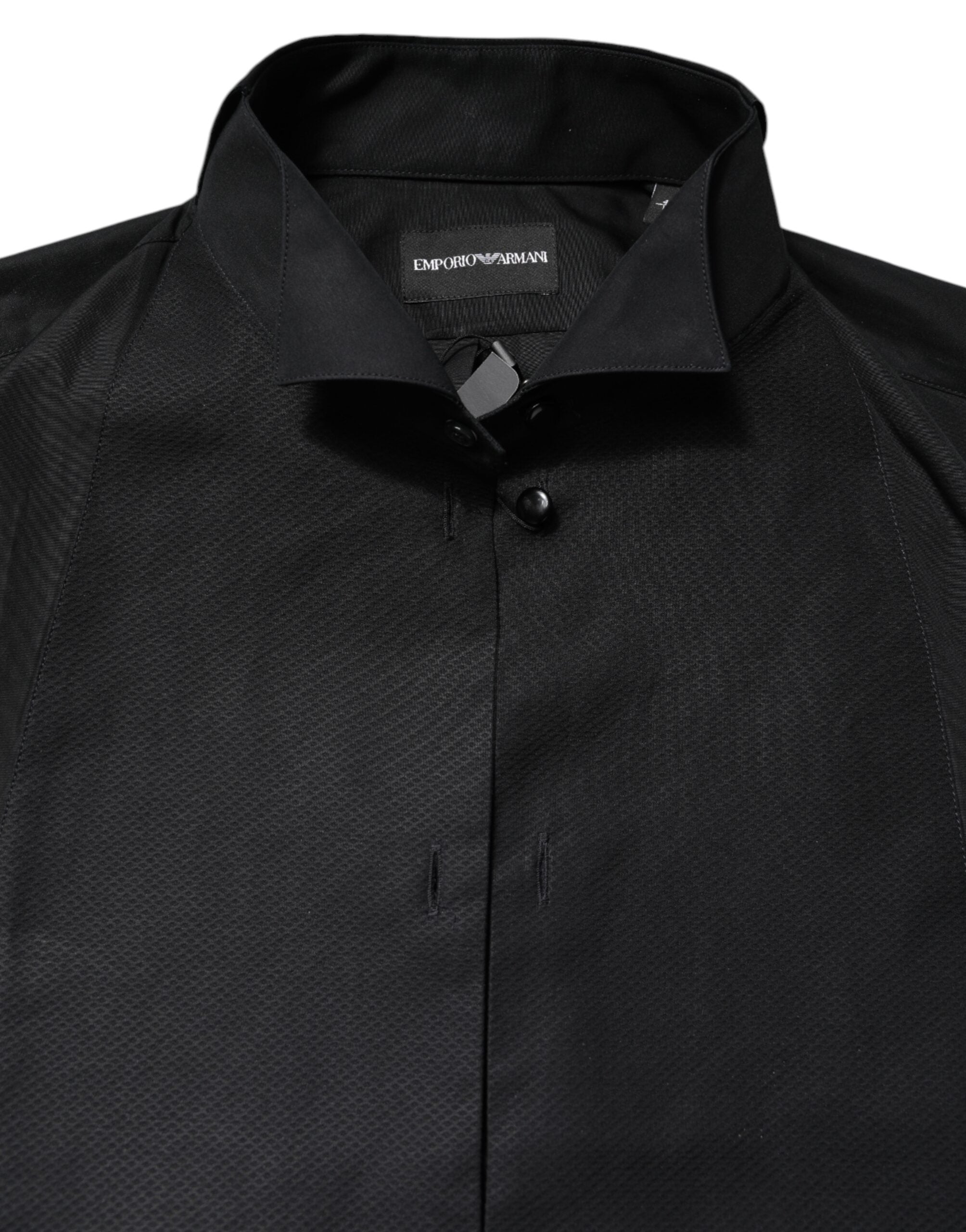 Emporio Armani Black Cotton Long Sleeve Shirt for Formal Occasions